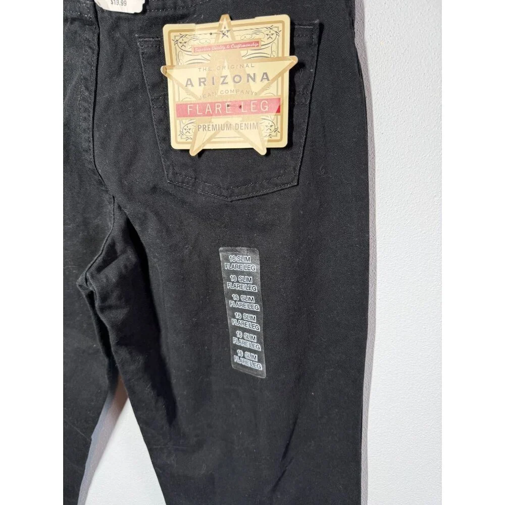 NWT Arizona Girls Flare Leg Jeans Black Denim‎ Size 16 Slim High Waisted